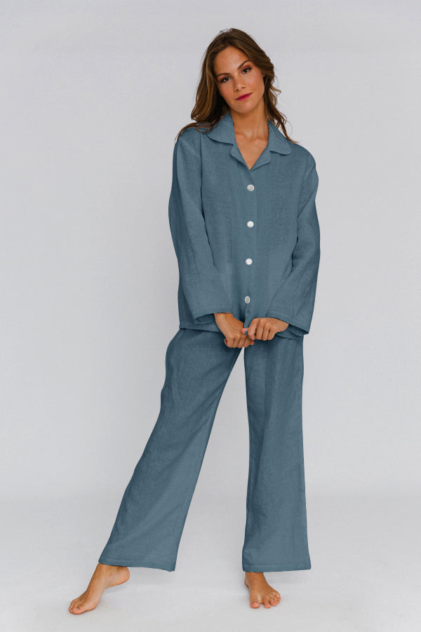 Pyjama en lin lavé femme Bleu Français 