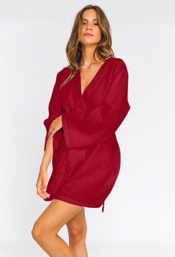 Bathrobe Peignoir Femme Court Peignoir Femme Bordeaux Peignoir