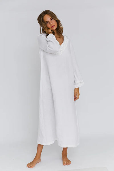 Longue Robe de nuit en lin lavé à mini volants Blanc 1 #colour_blanc-optique