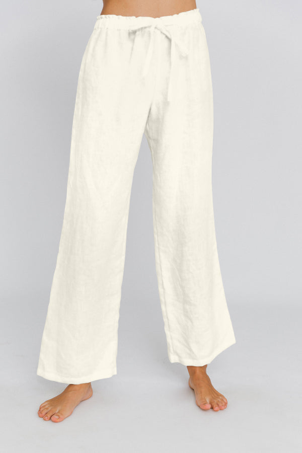 Pantalon de pyjama en lin lavé Ivoire 