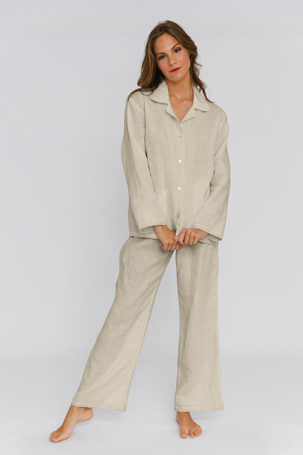 Pyjama long femme en lin beige Linenshed - Main Image