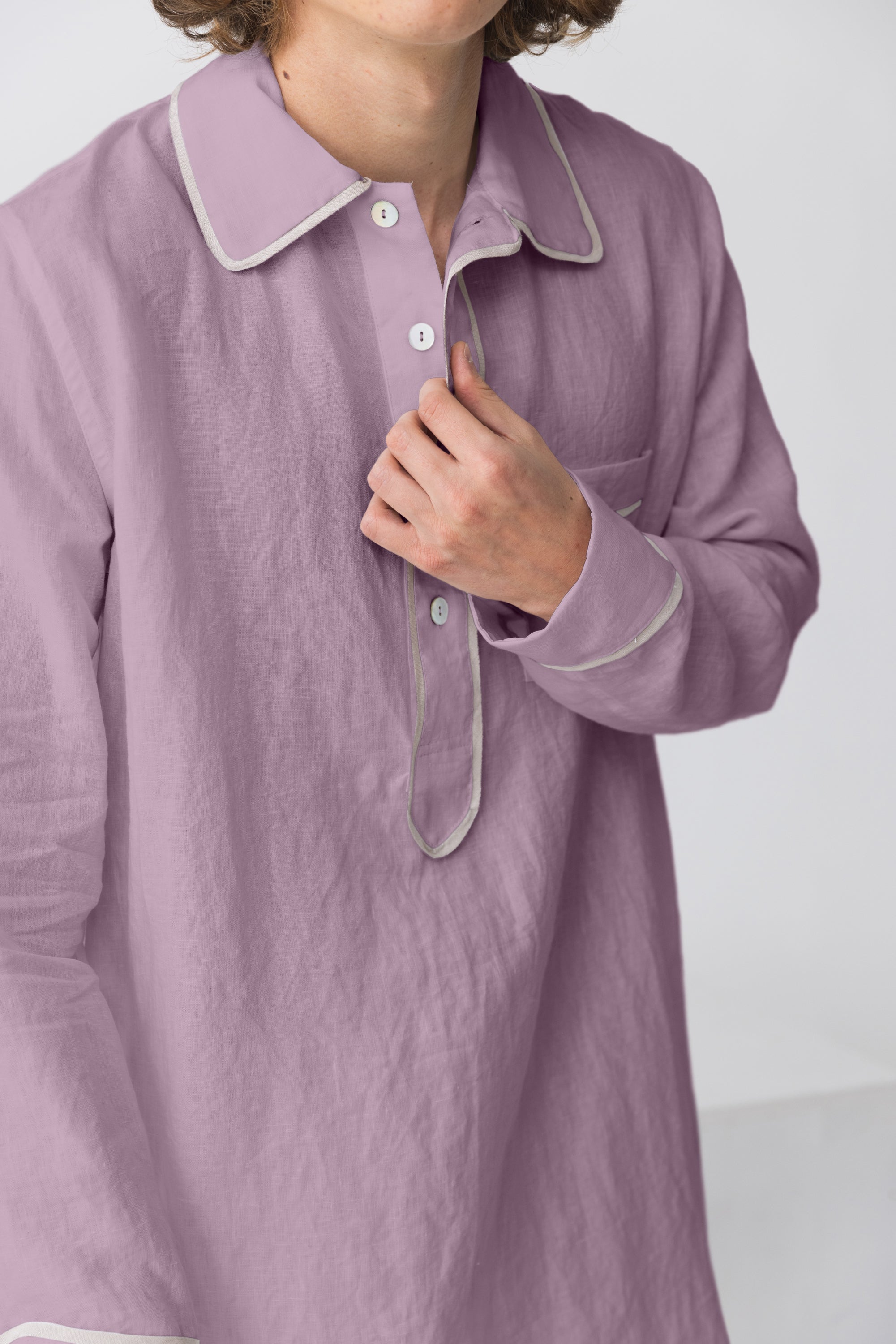 Chemise de nuit homme en lin lilas | Linenshed