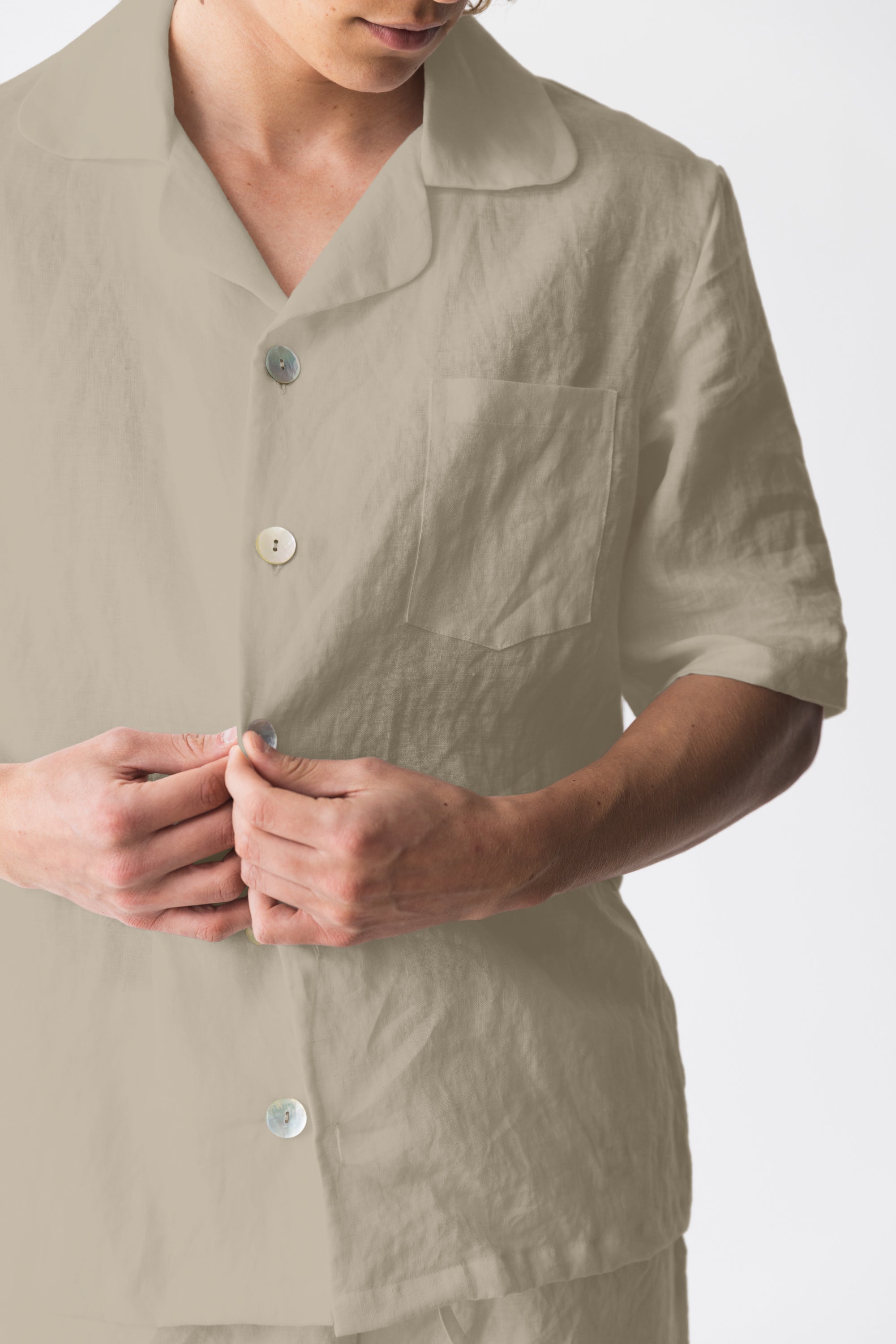 Veste pyjama homme en lin beige | Linenshed