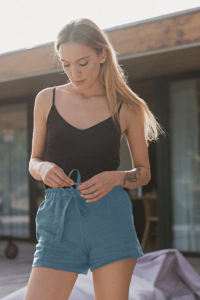 Short en lin doux « Luana » Bleu Francais 