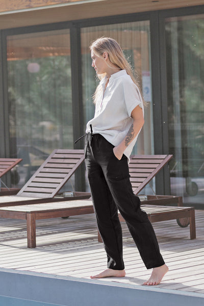 Pantalon Femme Léger En Lin Et Coton - Coupe Large, Fermeture Boutons, Confort Détente été Ou Maison - 7
