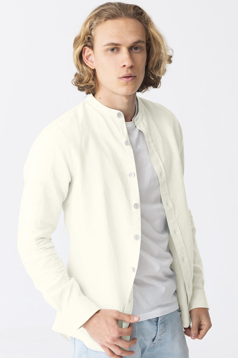 Chemise en lin col mao “Natanael” Ivoire 
