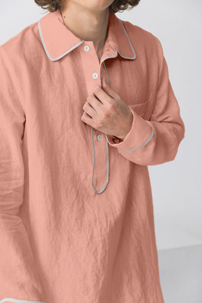 Chemise de nuit lin lavé homme Rose 