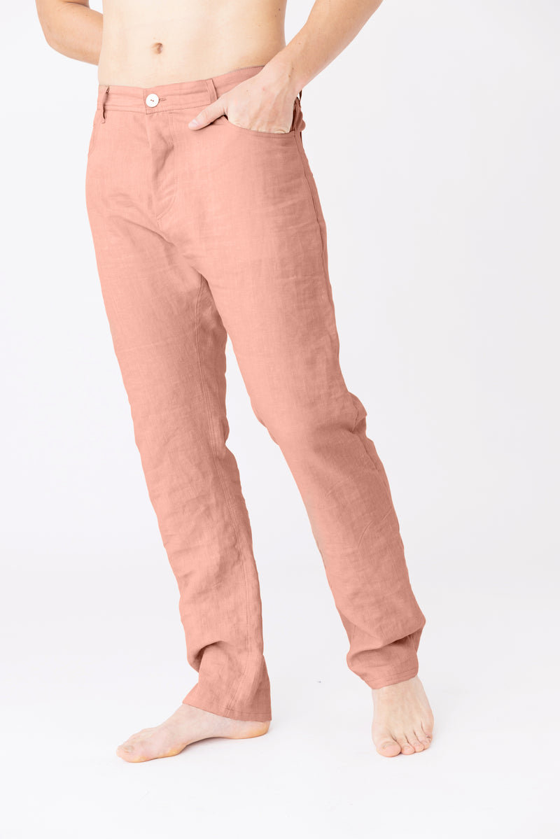 Pantalon en lin, style Jeans "Flavio" Rose