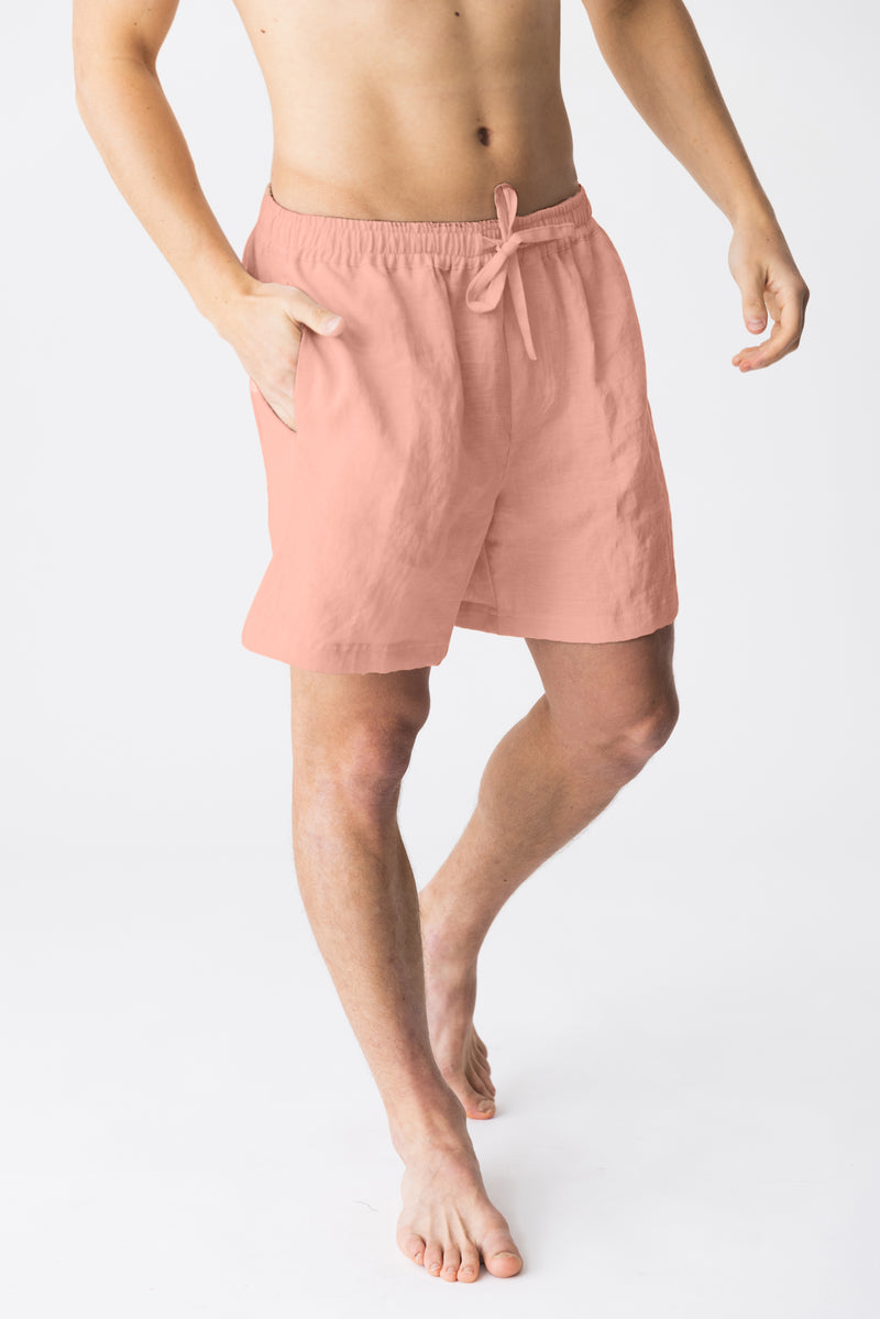 Short de pyjama en lin français Rose 
