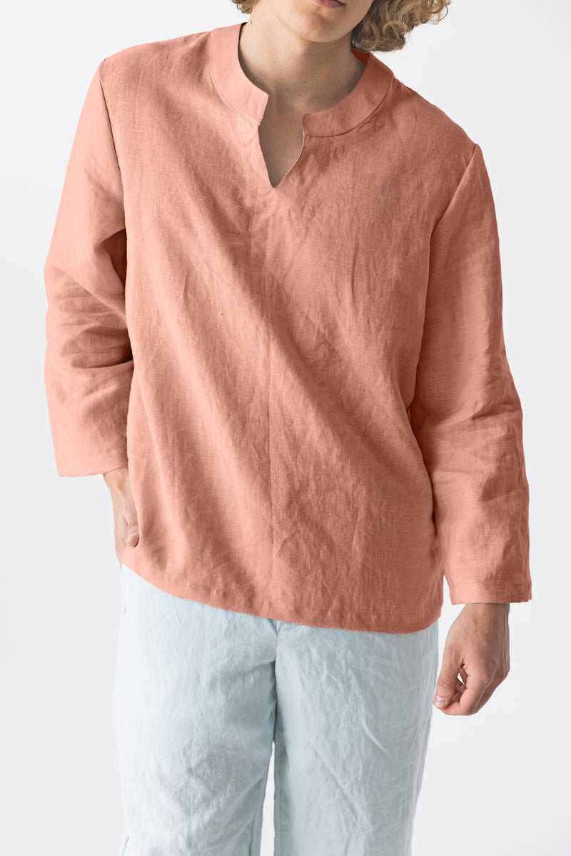 Tunique en lin Rose à manches longues