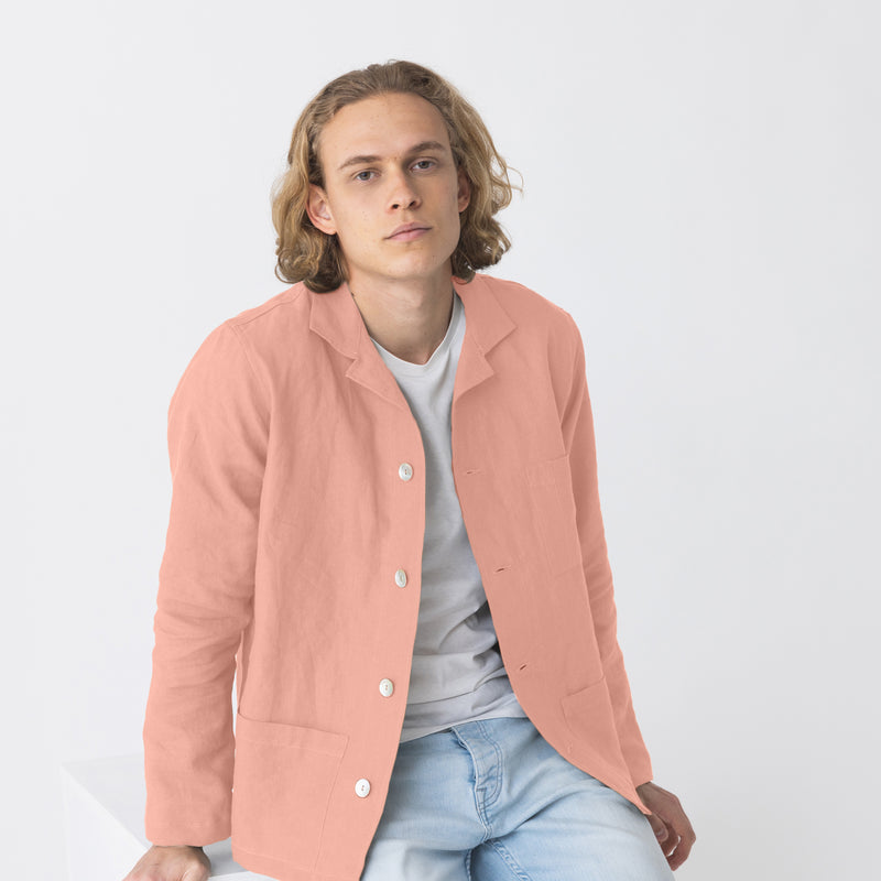 Veste homme lin lavé rose 