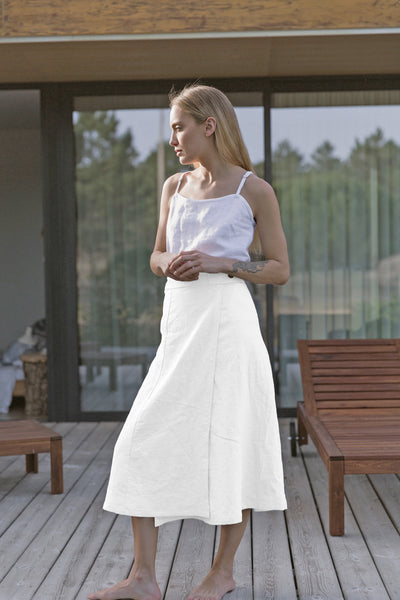 Longue jupe en lin français Blanc #colour_blanc-optique