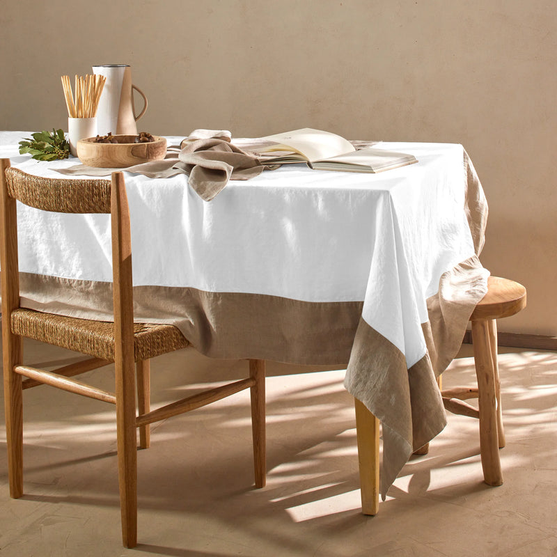 Nappe bicolore sur mesure en lin blanc