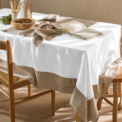 Nappe bicolore sur mesure en lin lavé blanc