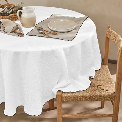 Nappe ronde en lin point "Bourdon" blanc optique