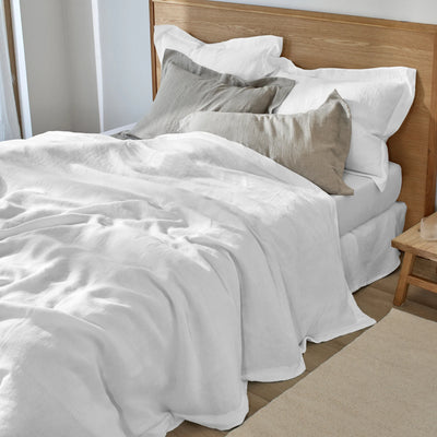 Housse de couette en lin à bords plats blanc optique