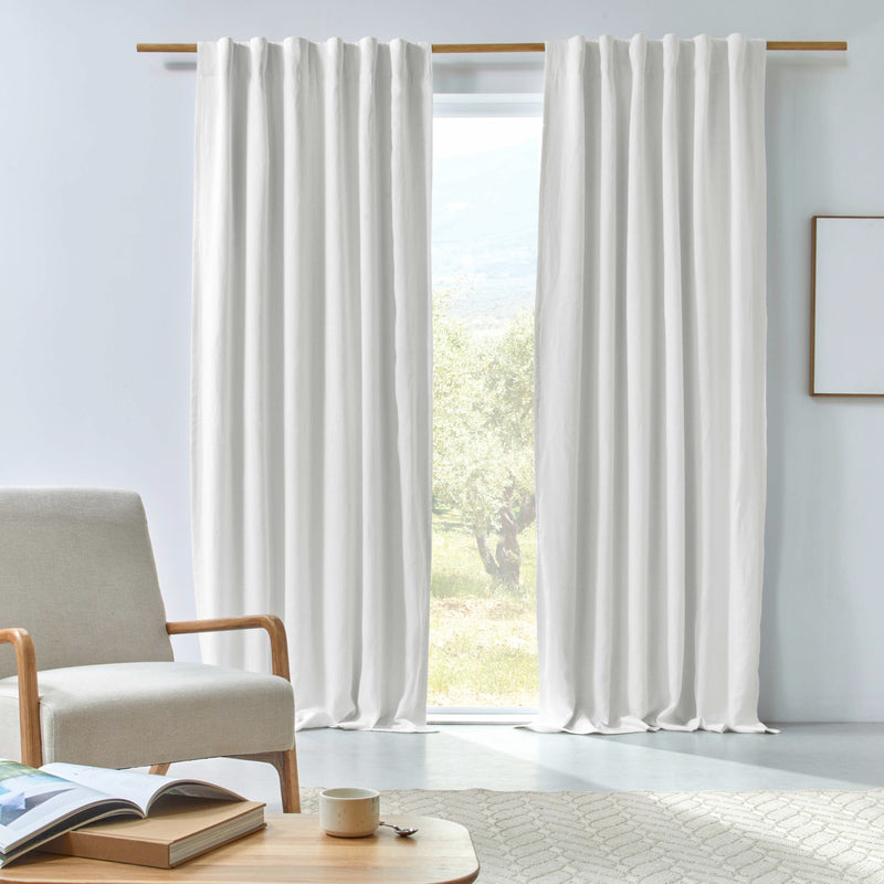 Rideau en lin occultant sur mesure Blanc Optique