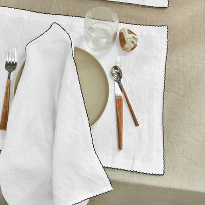 sets de table crochetés en lin lavé blanc optique
