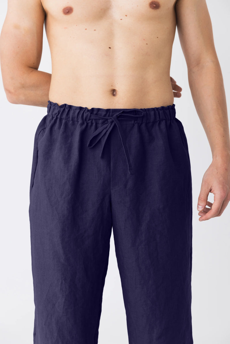 Pantalon de pyjama pour homme en lin “Diego” bleu nuit