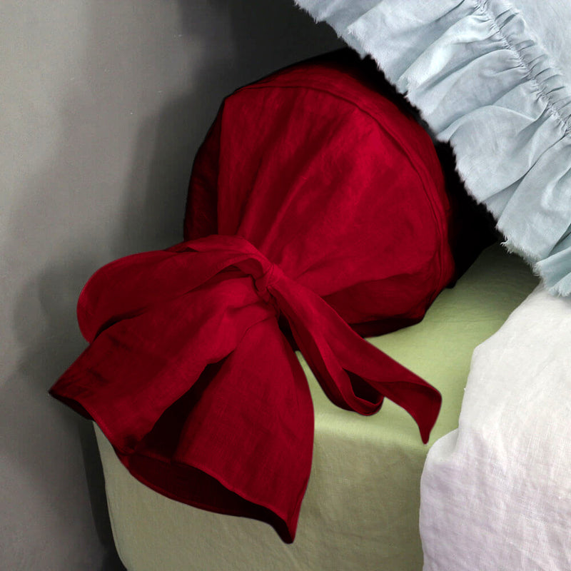 taie de traversin en lin bordeaux