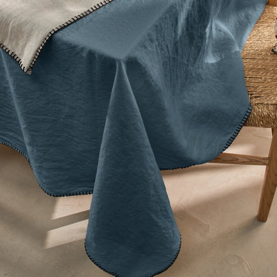 Nappe rect. en lin point de cheval bleu français