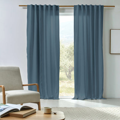 Rideau en lin doublé cotton sur mesure Bleu Français