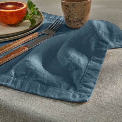 ensemble de 4 sets de table en lin lavé bleu français