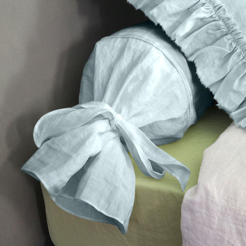 taie de traversin en lin bleu glacier