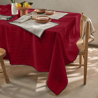 Nappe rect. point de cheval en lin lavé bordeaux