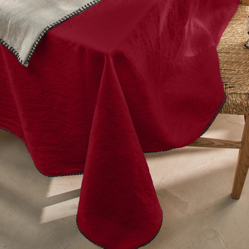 Nappe rect. en lin point de cheval bordeaux