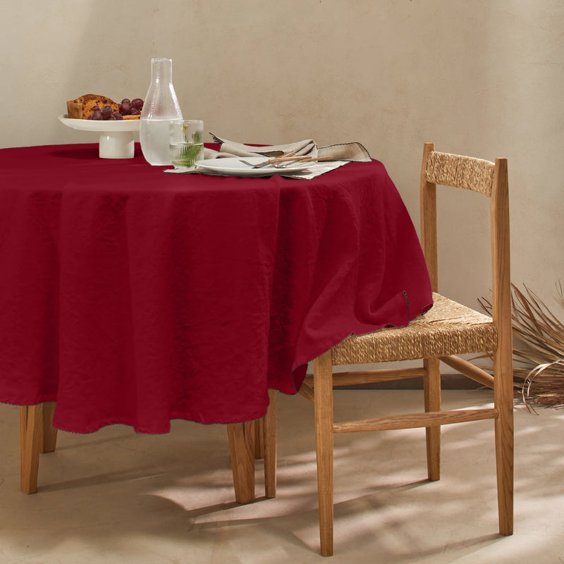 Nappe ovale sur mesure en lin bord crochet bordeaux