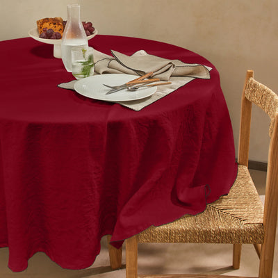 Nappe ovale sur mesure en lin lavé bord crochet bordeaux