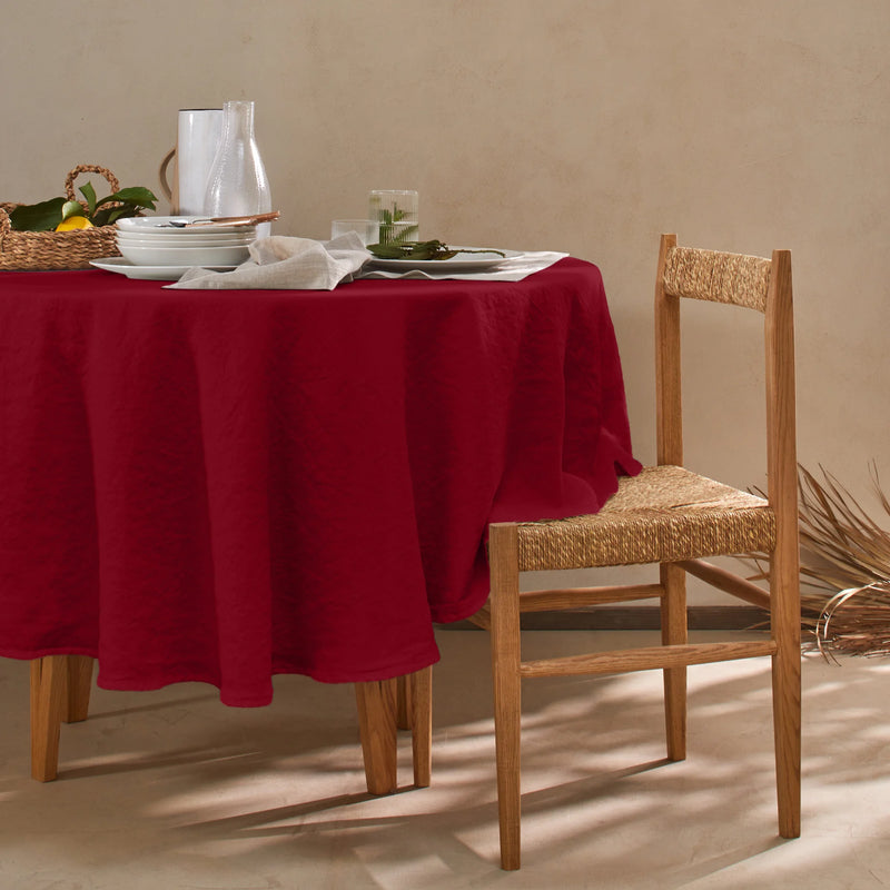 nappe ronde basique en lin bordeaux
