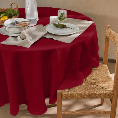 Nappe ronde basique en lin bordeaux