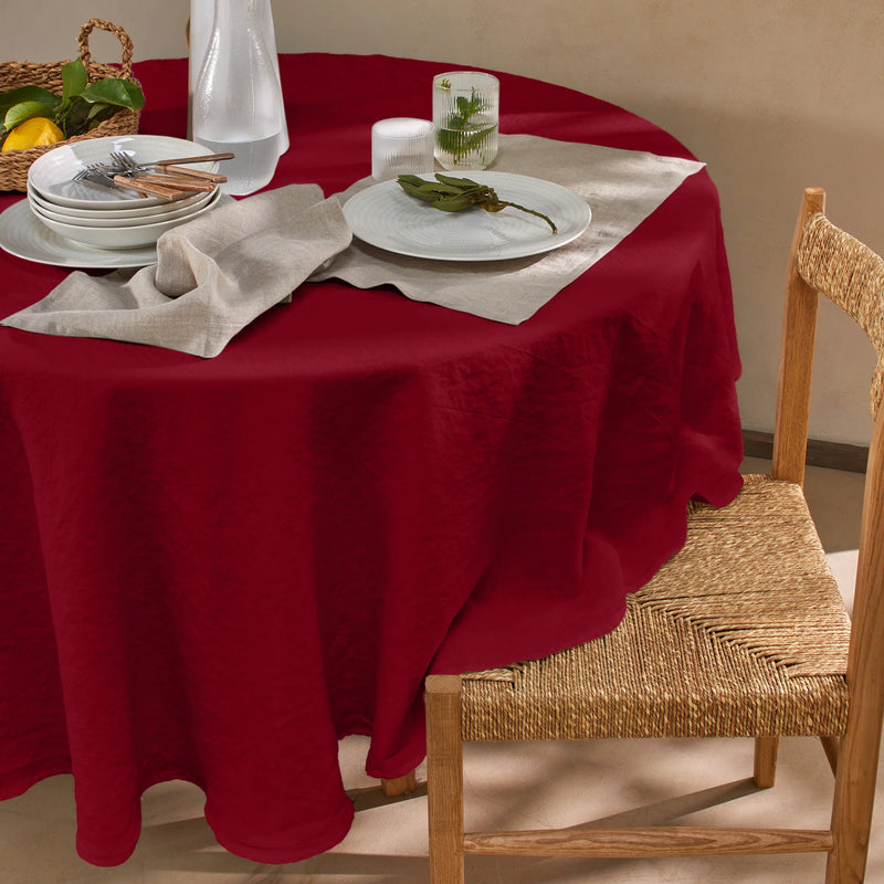 Nappe ronde basique en lin bordeaux