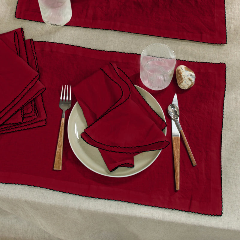 sets de table crochetés en lin bordeaux