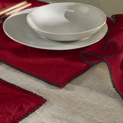 Sets de table bordé "Point de Cheval" en lin bordeaux