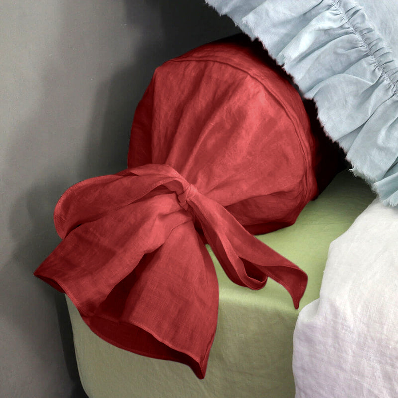 taie de traversin en lin rouge brique