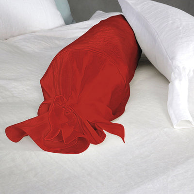 Taie de traversin en lin avec noeud corail