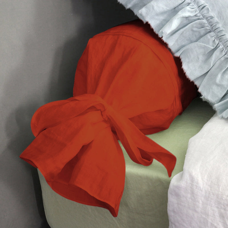 taie de traversin en lin corail