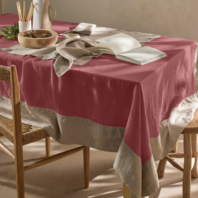Nappe Pure Lin avec bordure contrastée rouge brique