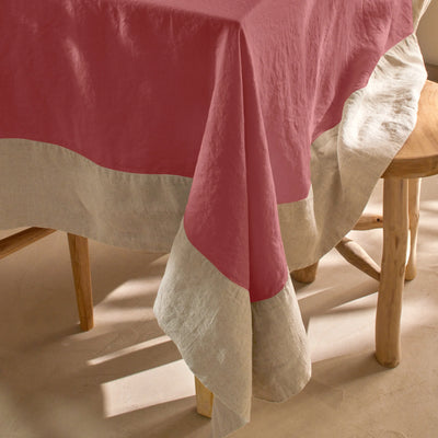 Nappe bicolore en lin lavé rouge brique