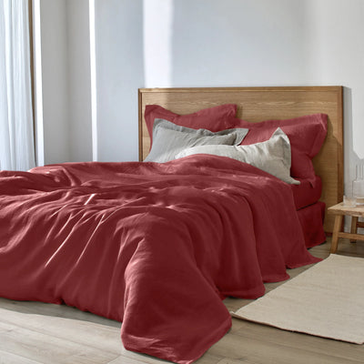 Housse de couette en lin à bords plats rouge brique