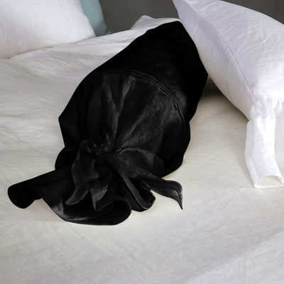 Taie de traversin en lin avec noeud encre noire