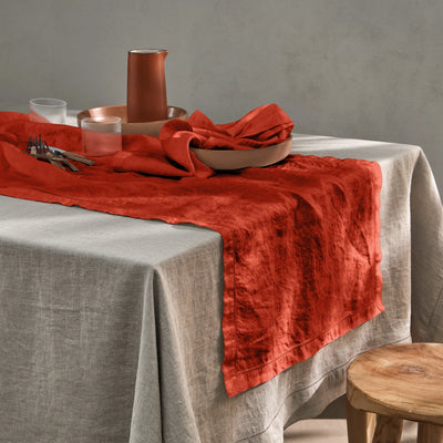 Chemin de table 100% Lin ajouré corail