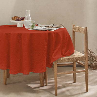 Nappe ovale sur mesure en lin bord crochet corail
