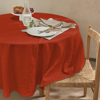 Nappe ovale sur mesure en lin lavé bord crochet corail
