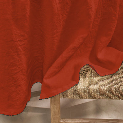 Nappe sur mesure ovale bord crochet en lin lavé corail