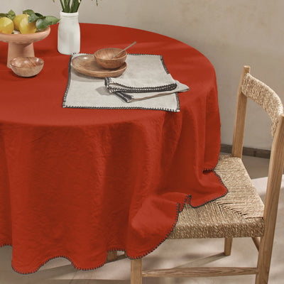 Nappe ronde en lin lavé avec point de cheval corail