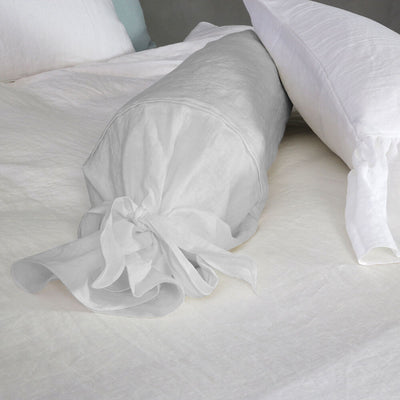 Taie de traversin en lin avec noeud gris minéral